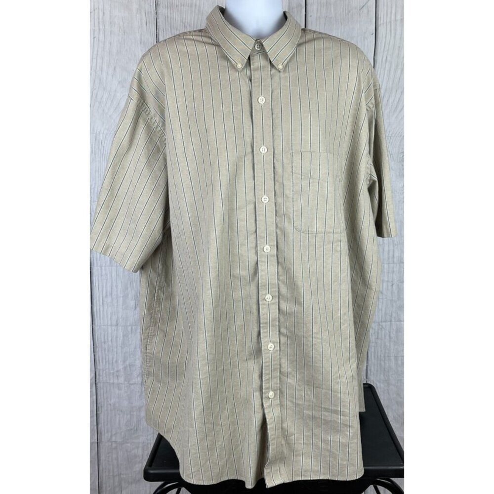 Arrow 3XLT Short Sleeve Button Down Shirt Greenish Tan Gray White Stripes